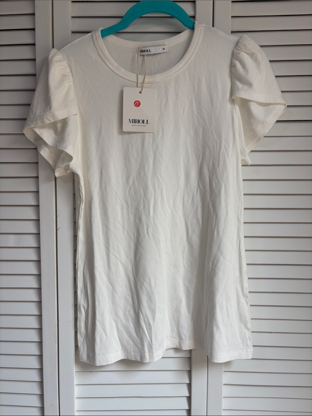 NWT MIHOLL White Puff Sleeve Ribbed Tee